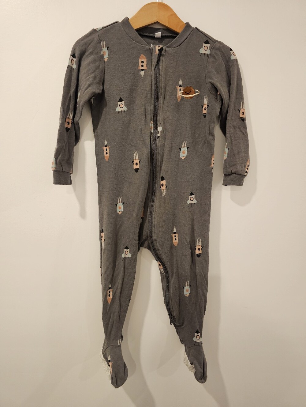 🧸4/20$ Pekkle Pajamas 18M Spaceship Footed One-piece Cotton Boy